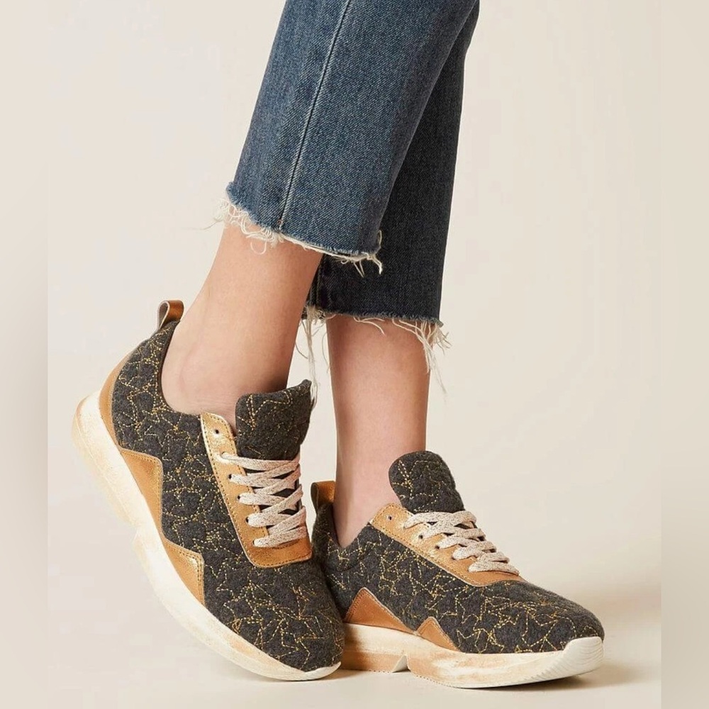 Free People Stardust Shoe (sneakers) In Dark Grey, Gold Size: 38